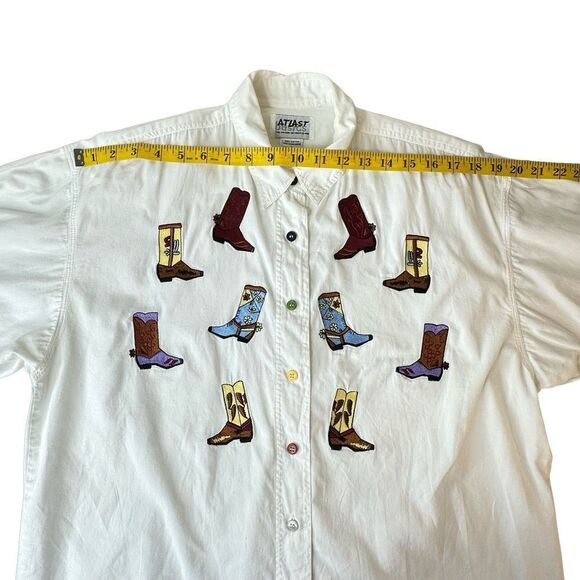 COWGIRL Fun Vintage At Last Brand Button Front White Embroidered Shirt Sz Large - Picture 9 of 16